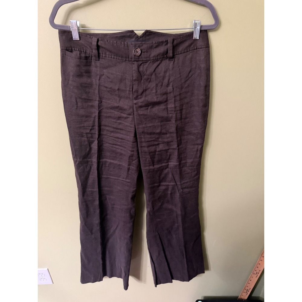Banana Republic Brown Linen Blend Stretch Straight Leg Pants Size 8 Notch Waist